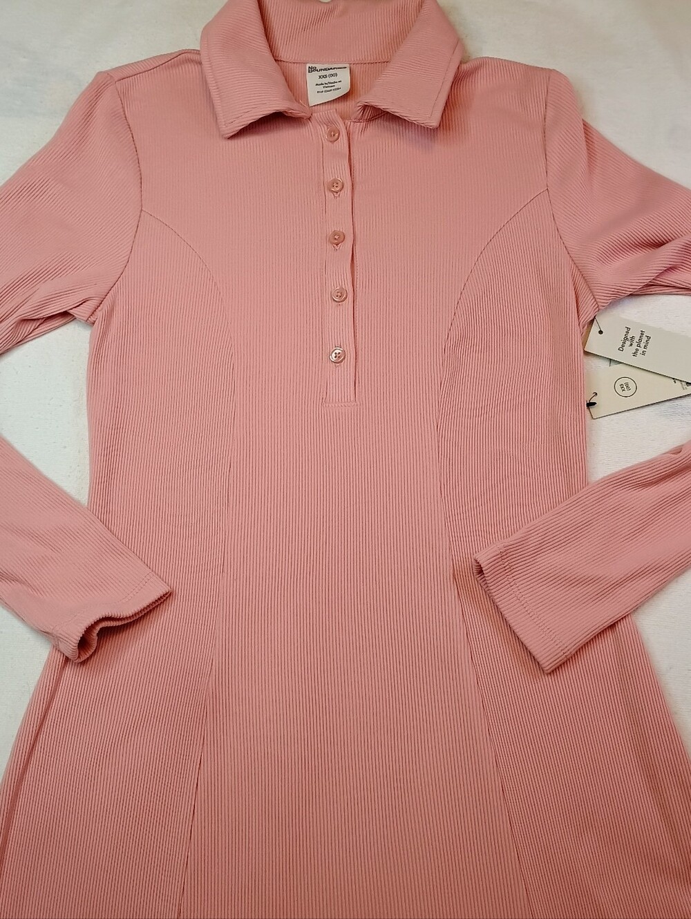 Women or Girls Ribbed XXD (00) Polo Long-Sleeve Dress in Soft Pink Dusty Rose